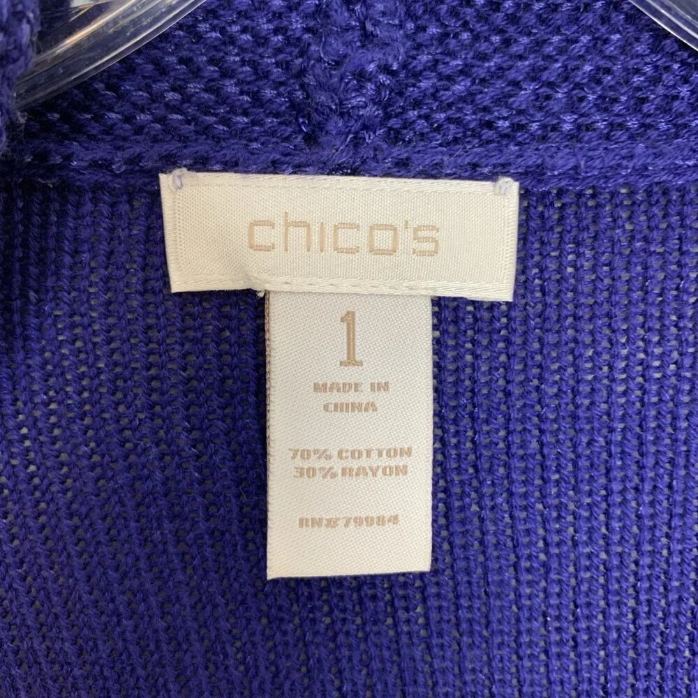 Chicos Womens 1 M Cardigan Sweater Open Front Spring Casual Office Blue Rayon